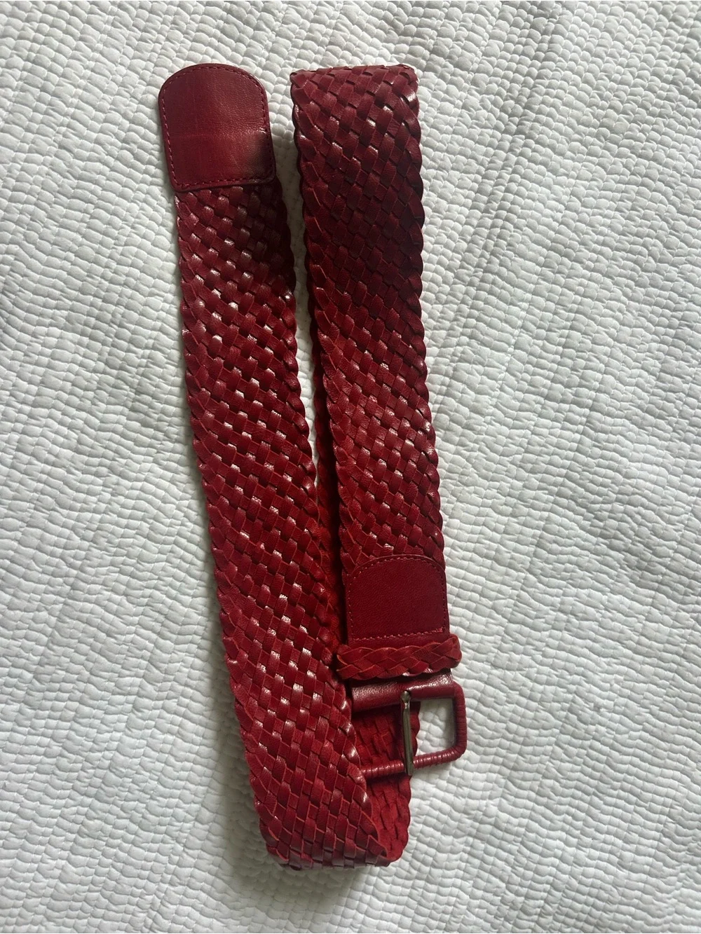 Red Genuine Leather Braided Statement Belt Boho Retro Festival